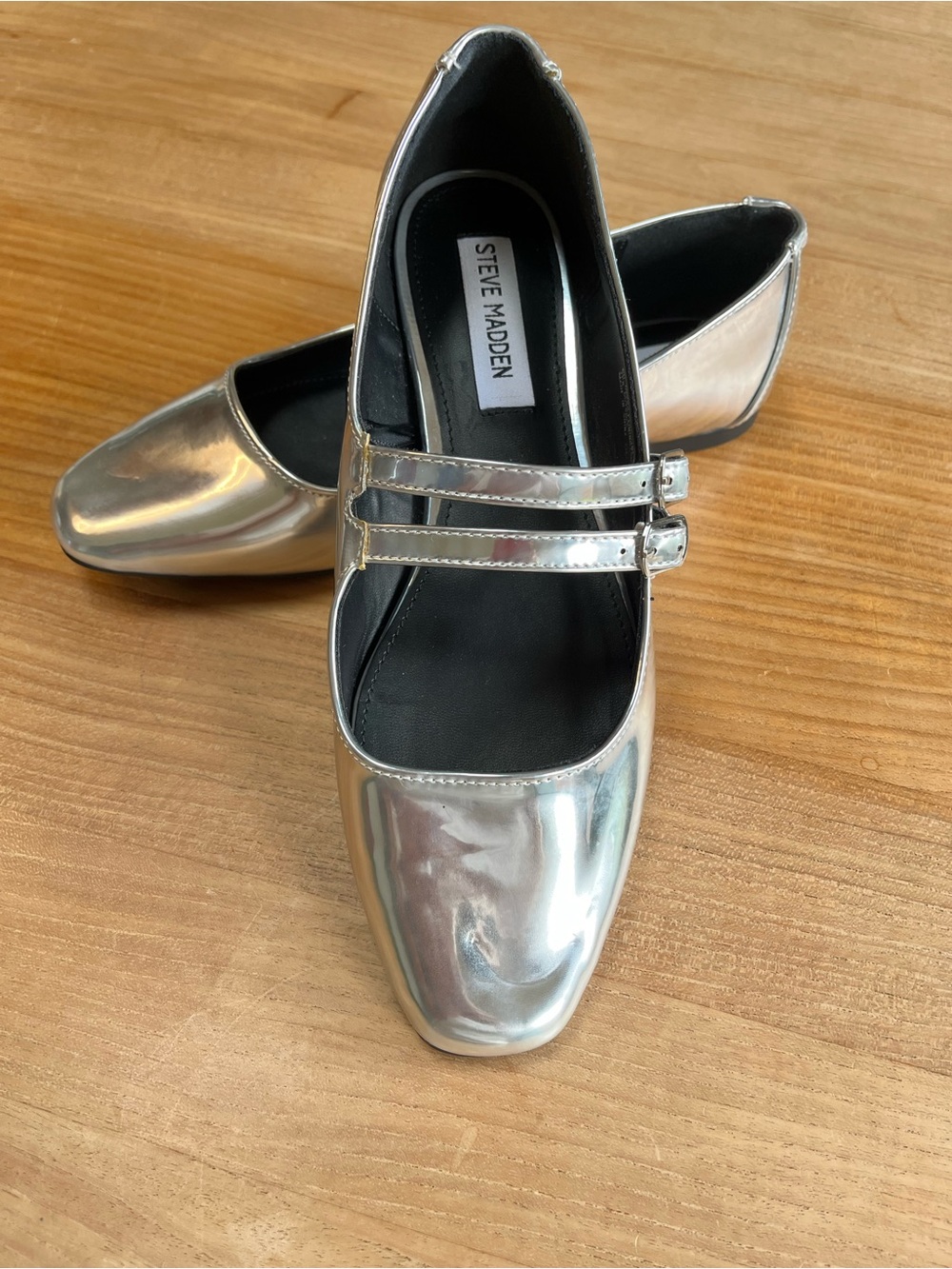 Steve Madden Alisah Silver Double-Strap Mary Jane Ballerina Flats Size 8.5